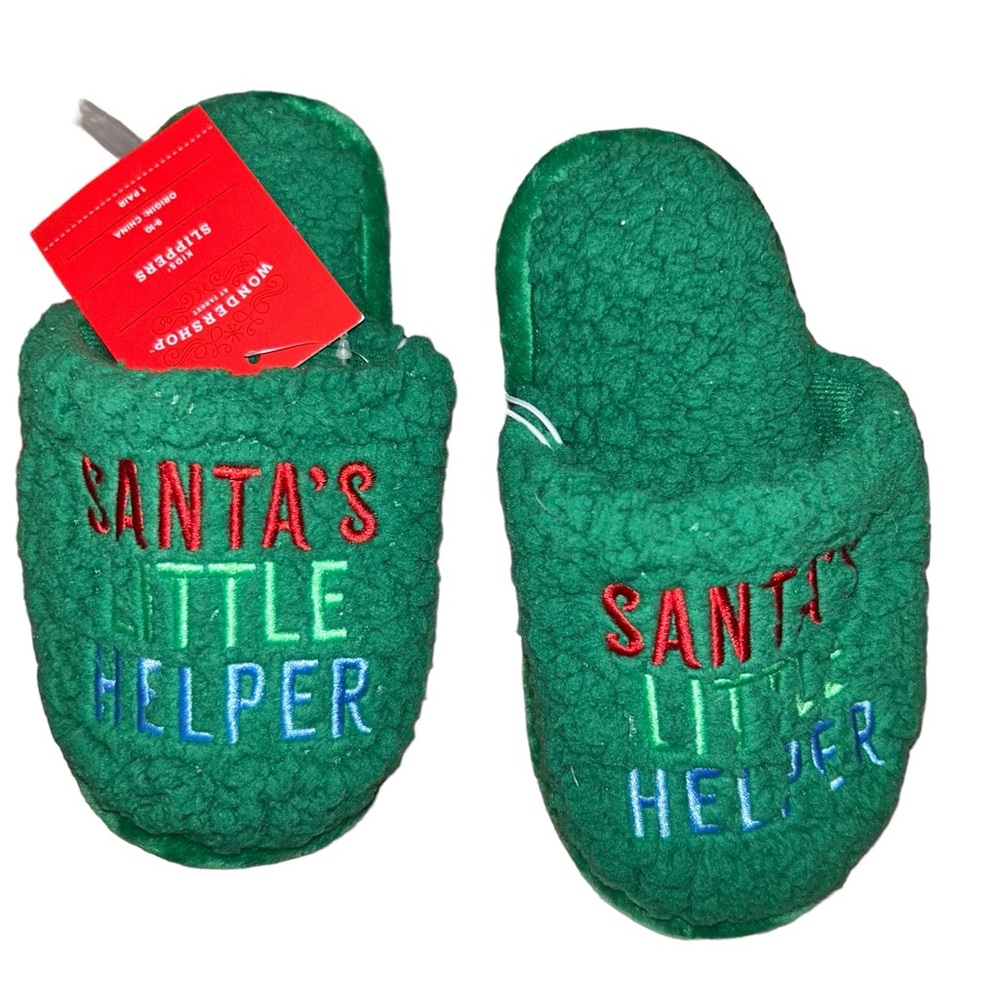 Wondershop Kids Sherpa Slippers NEW Size 9/10 Santa’s Little Helper Christmas
